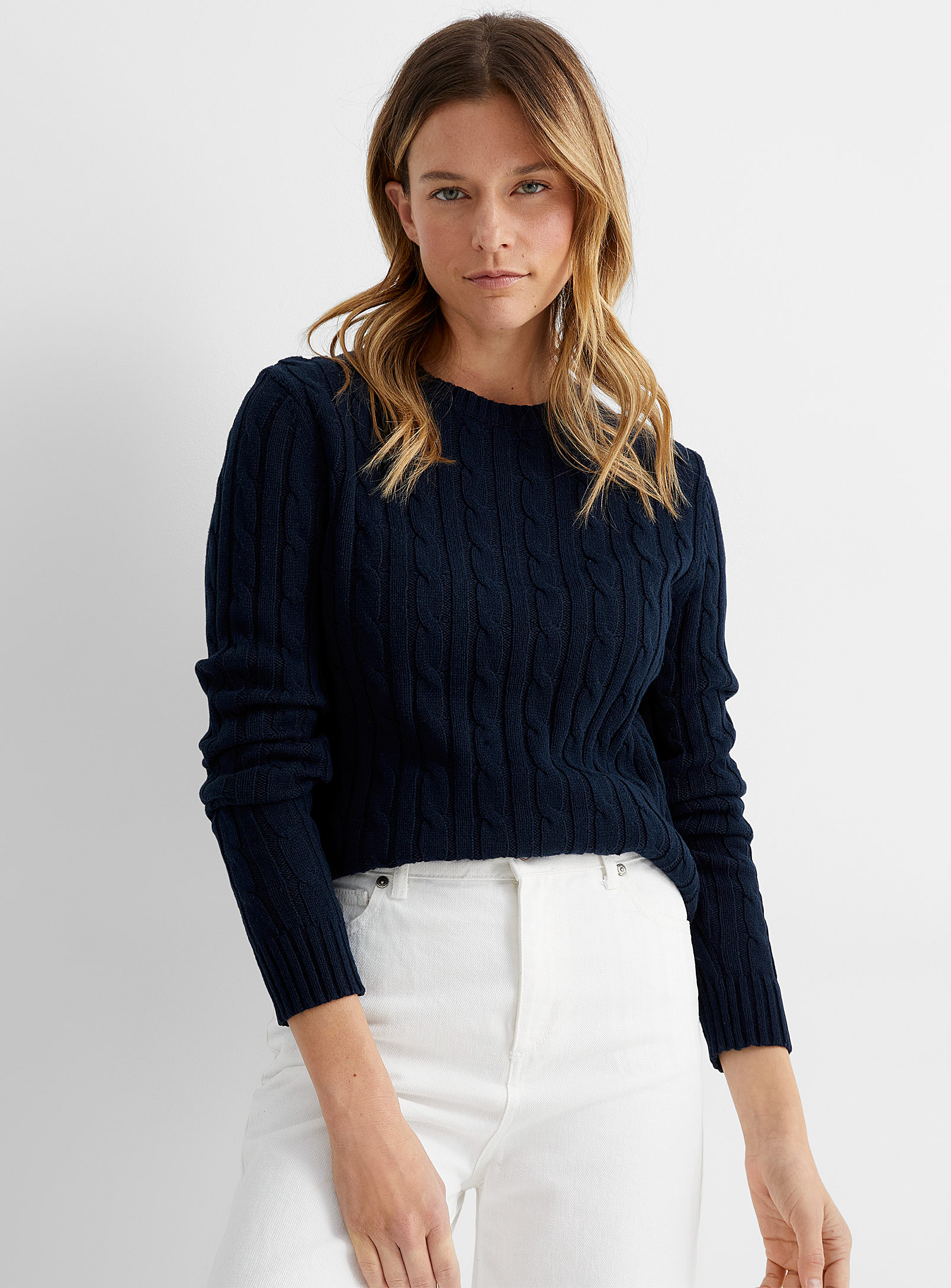 Contemporaine Twisted Cable Crew-neck Sweater In Marine Blue