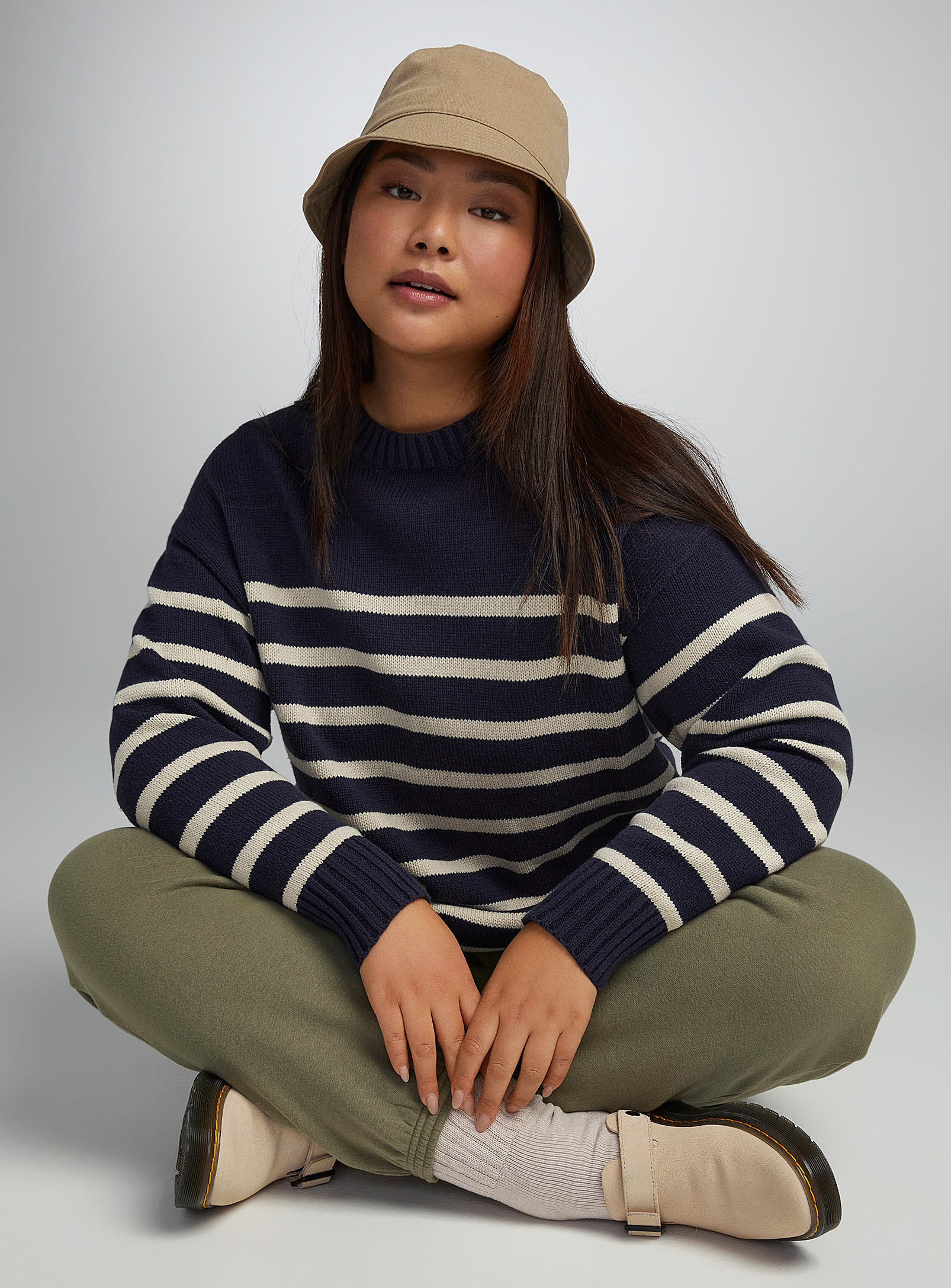 Twik Wide-stripe Longline Sweater In Marine Blue