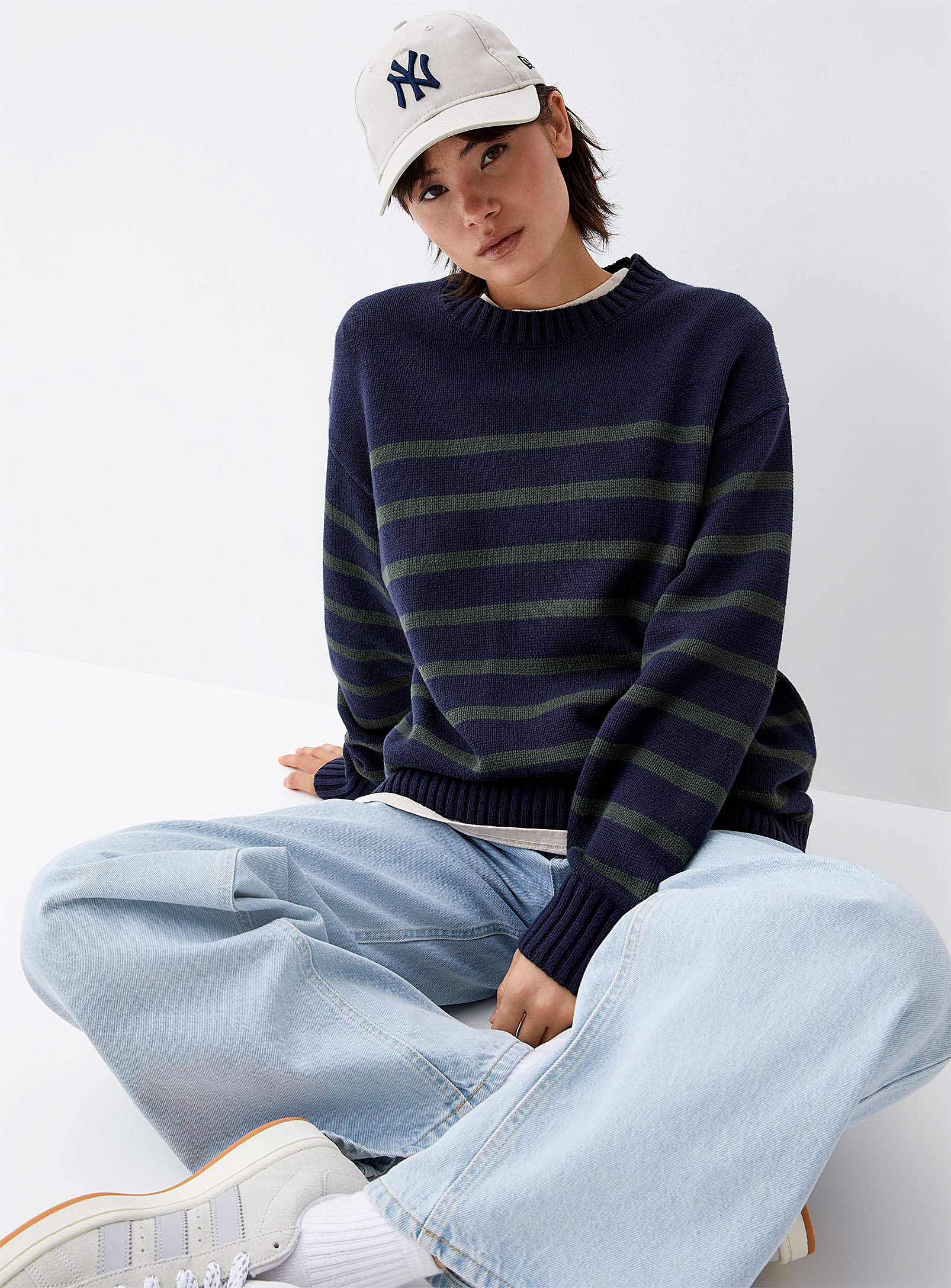 Twik Wide-stripe Longline Sweater In Multi