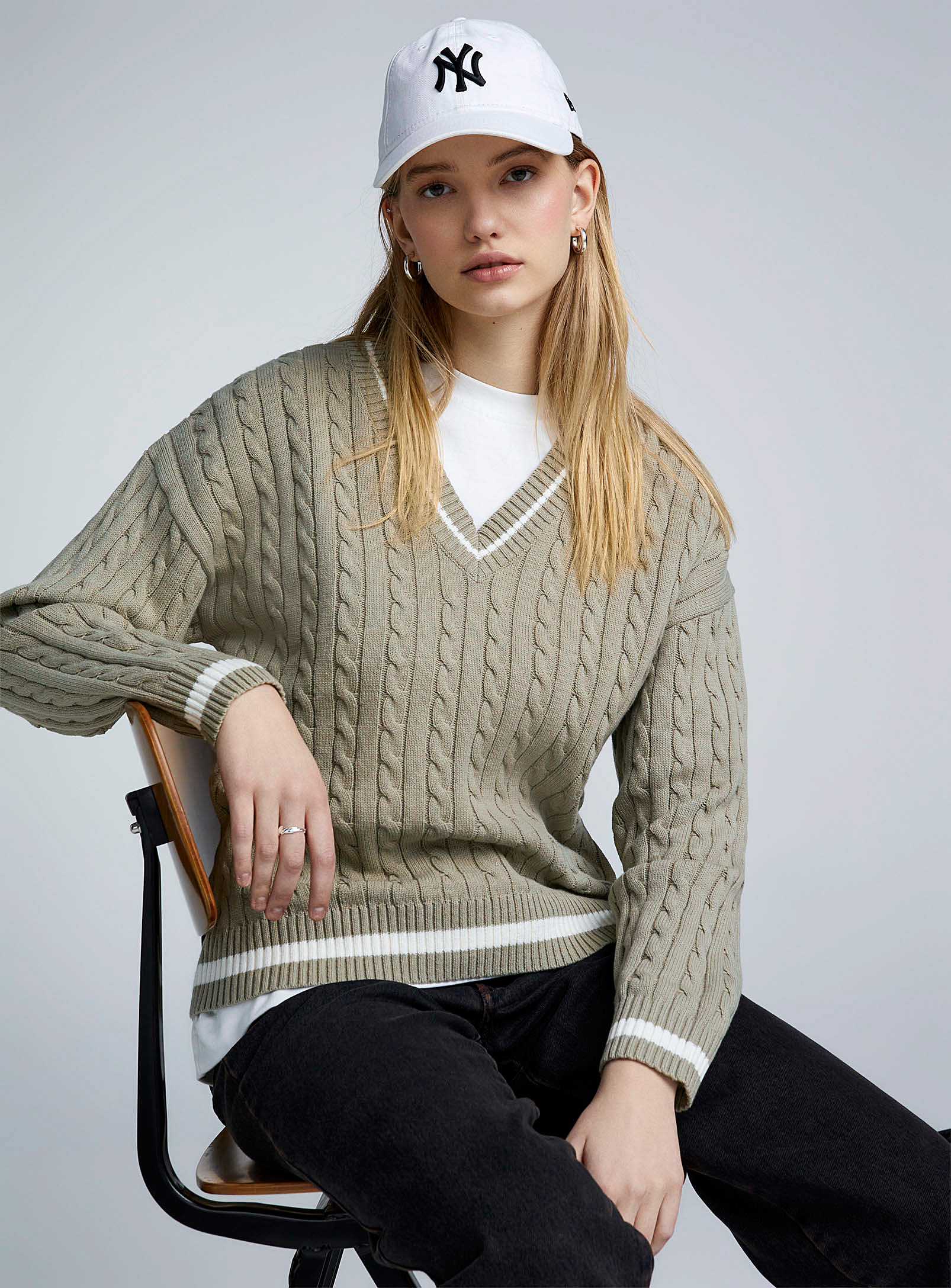 Twik Oversized V-neck Cable-knit Sweater In Assorted