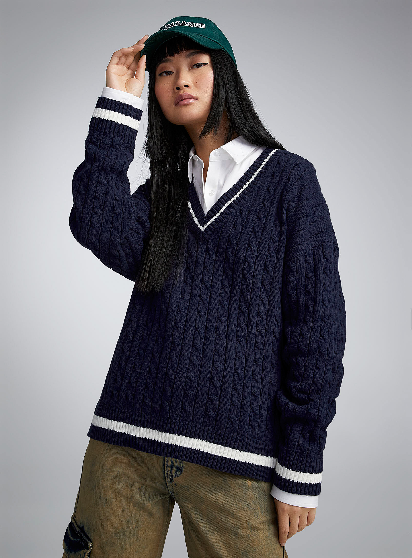 Twik Loose Cable-knit Sweater In Marine Blue