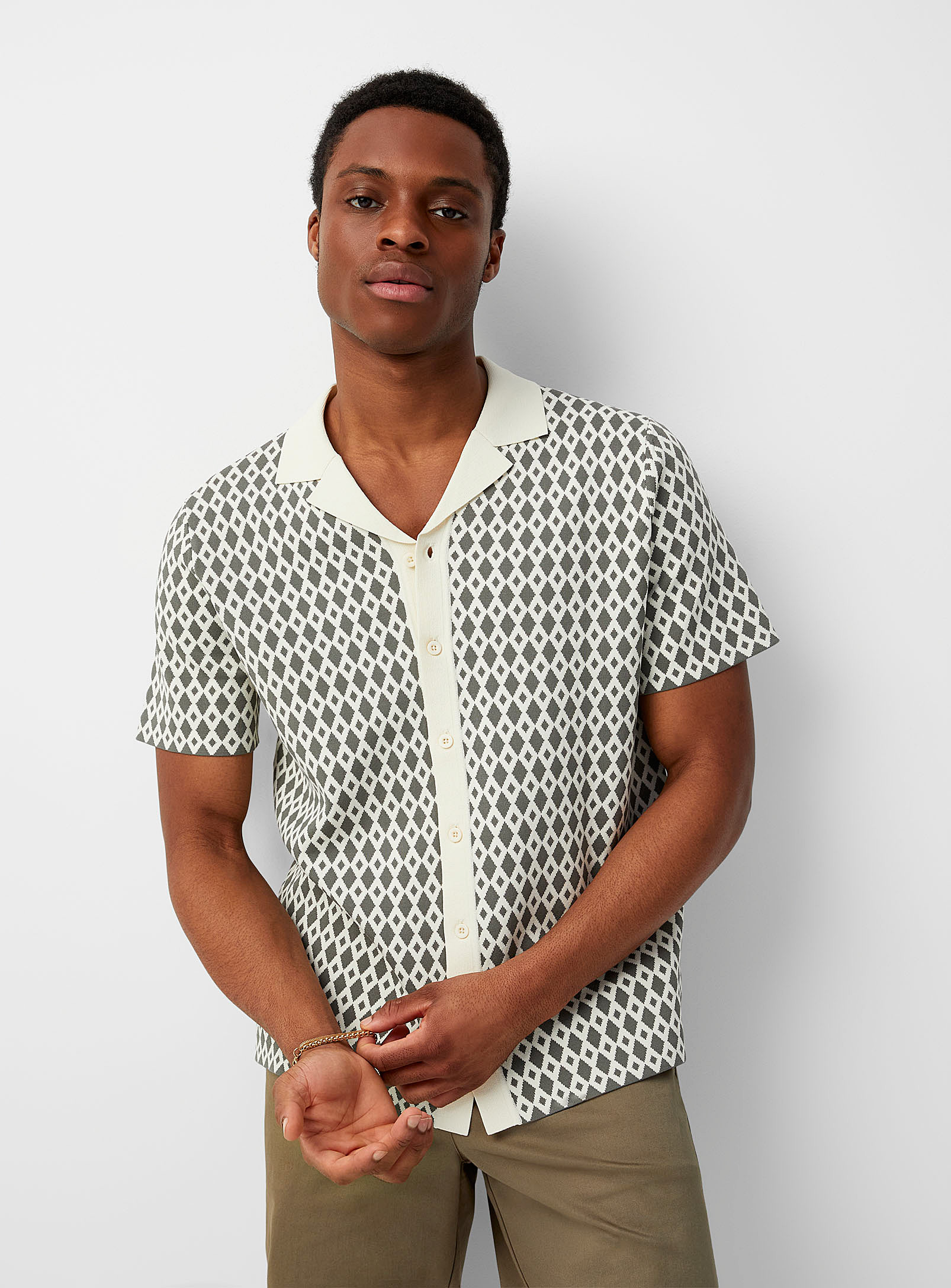 Le 31 Jacquard Knit Shirt In Patterned Green