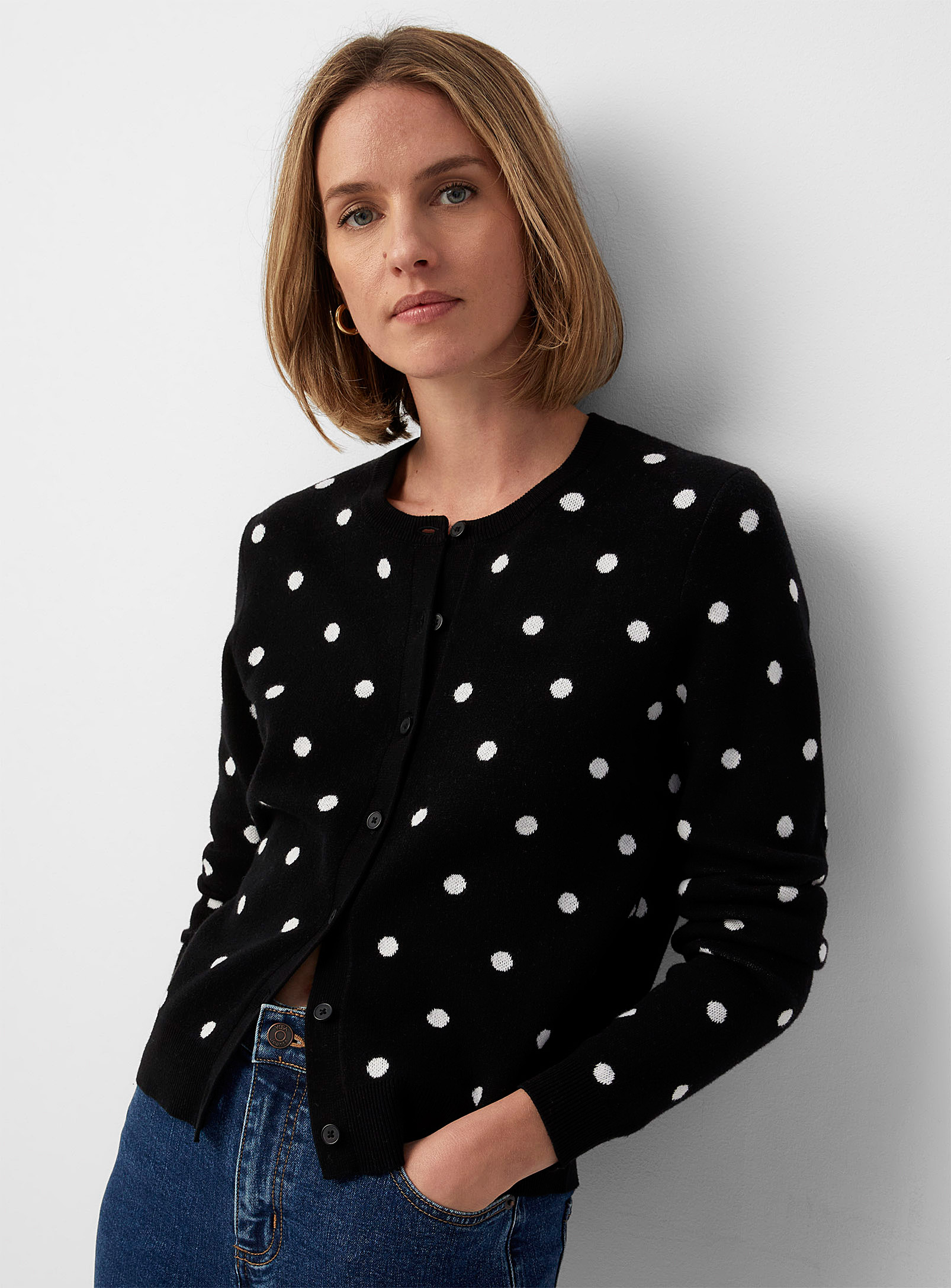 Contemporaine Charming Jacquard Cardigan In Patterned Black