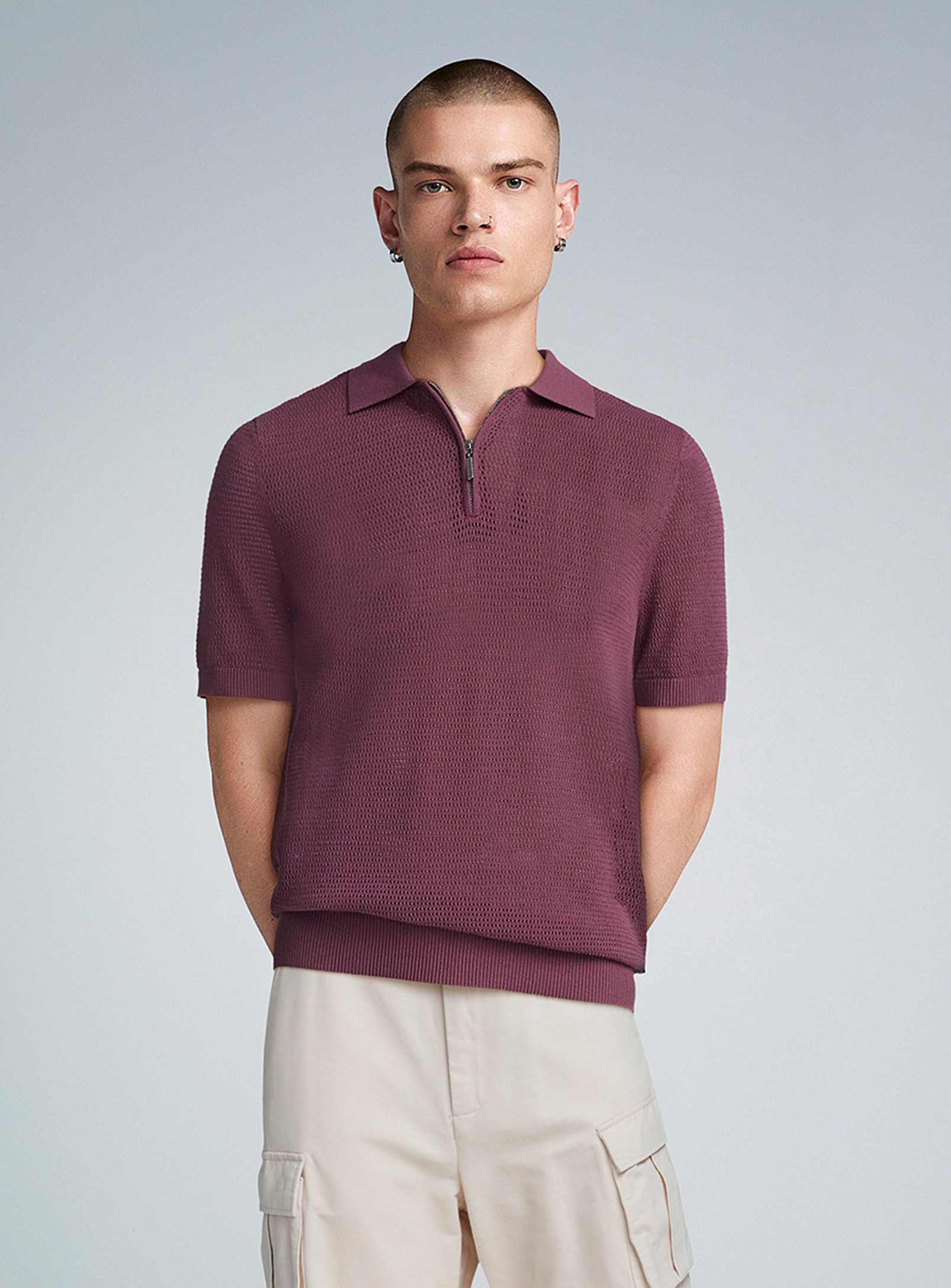 Djab Openwork Knit Polo In Lilacs
