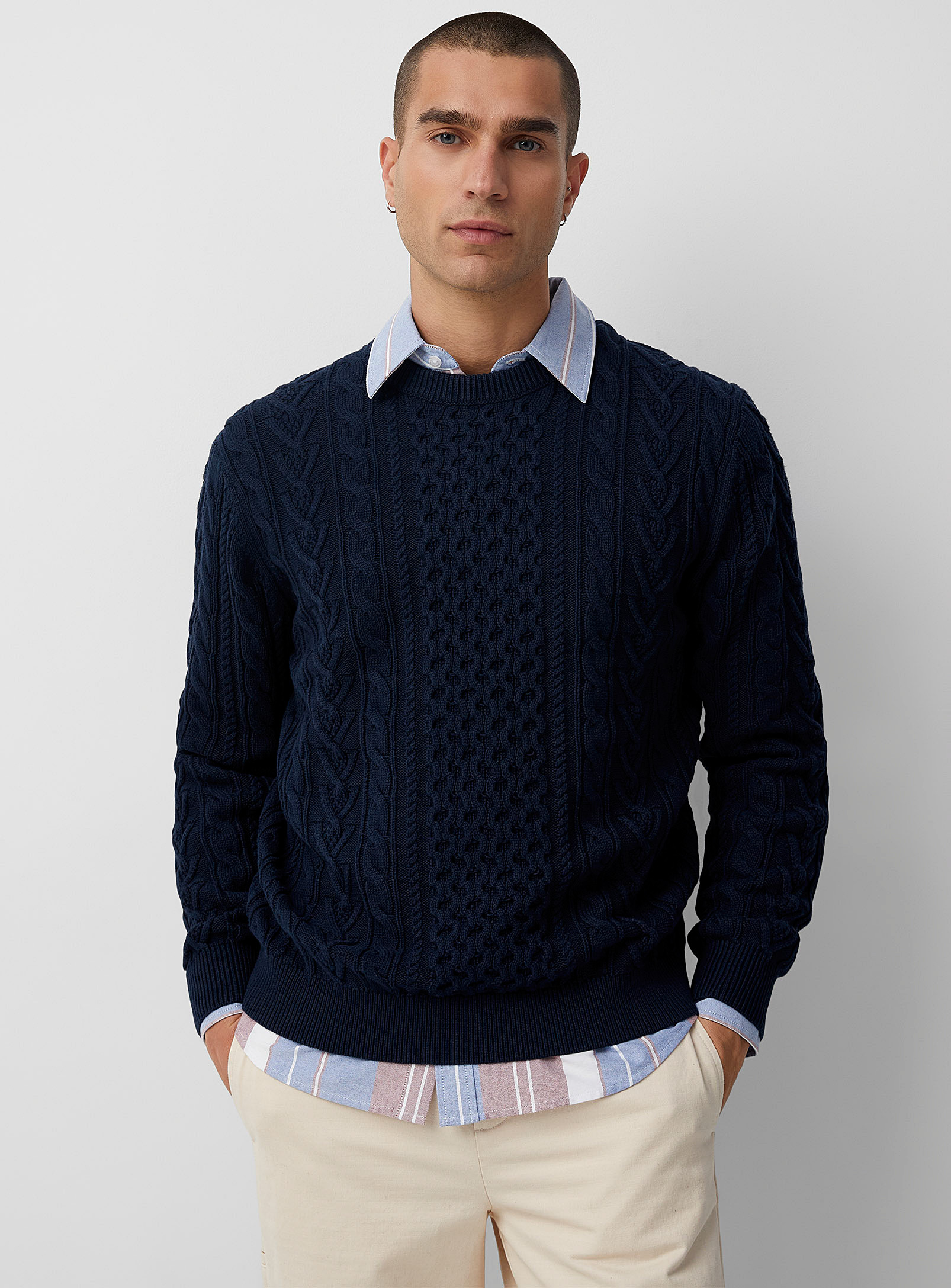 Le 31 Twisted-cable Heritage Sweater In Marine Blue