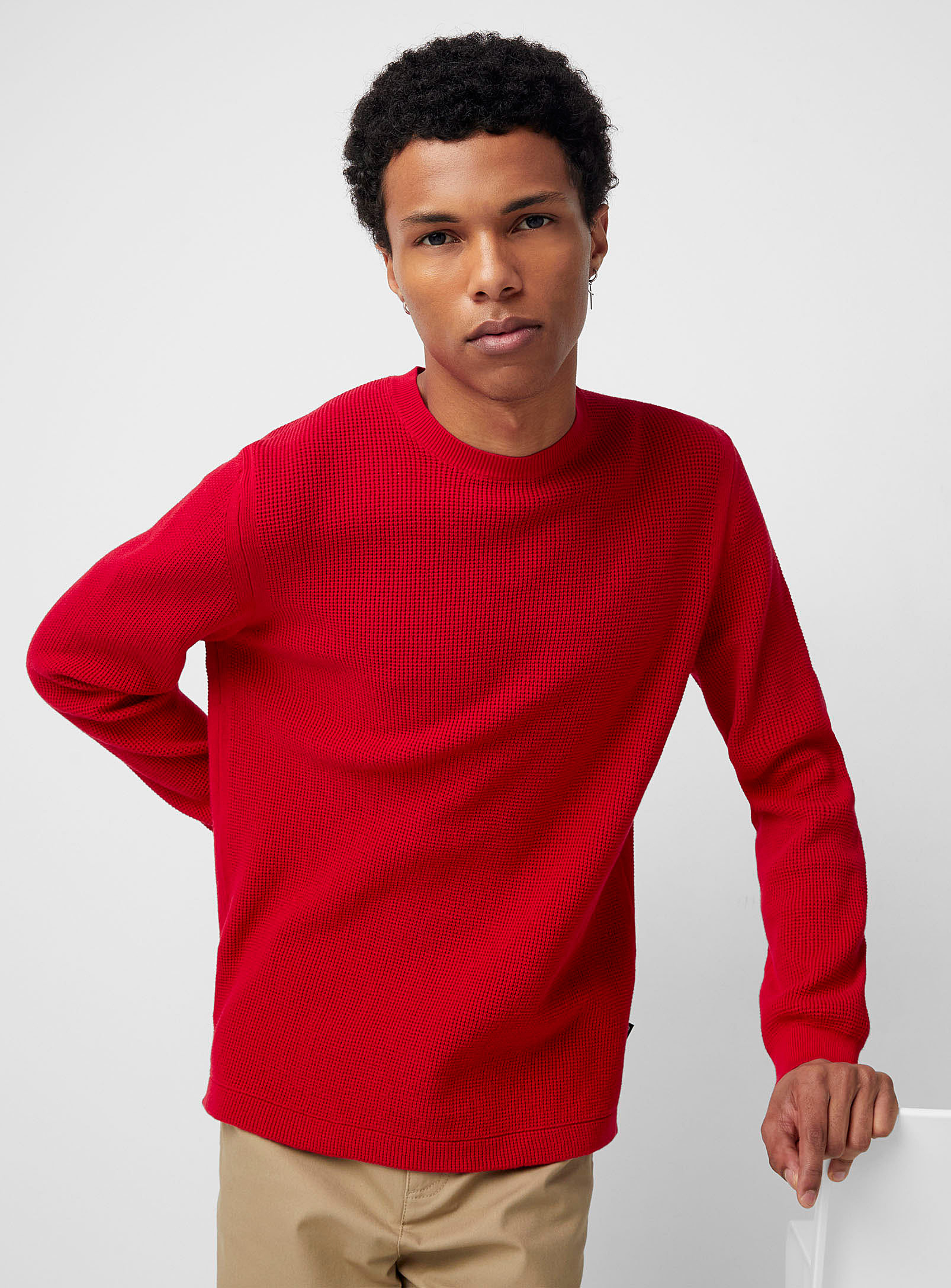 Djab Longline Waffled Sweater In Red