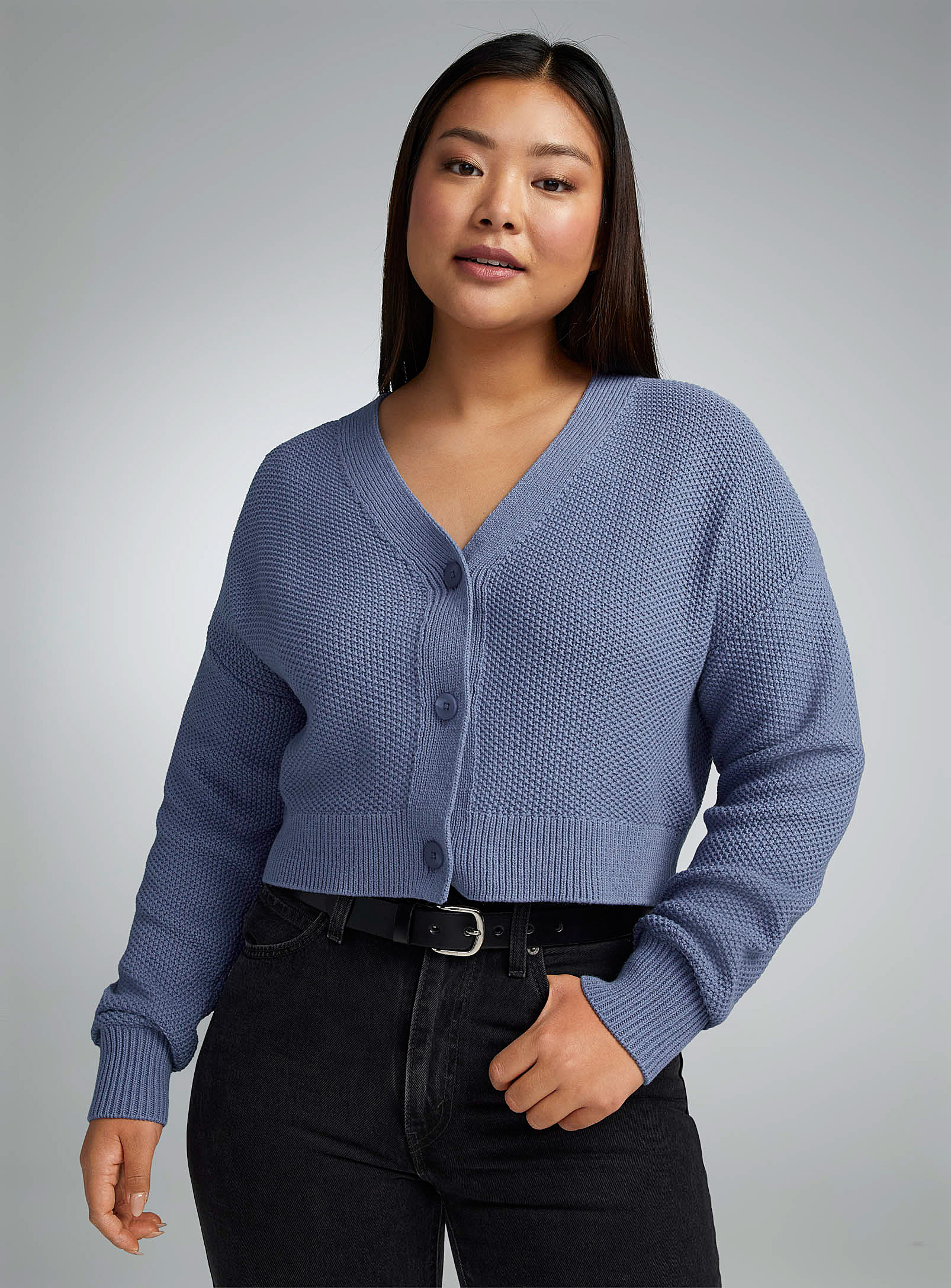 Twik - Women's Moss stitch cropped Cardigan Sweater