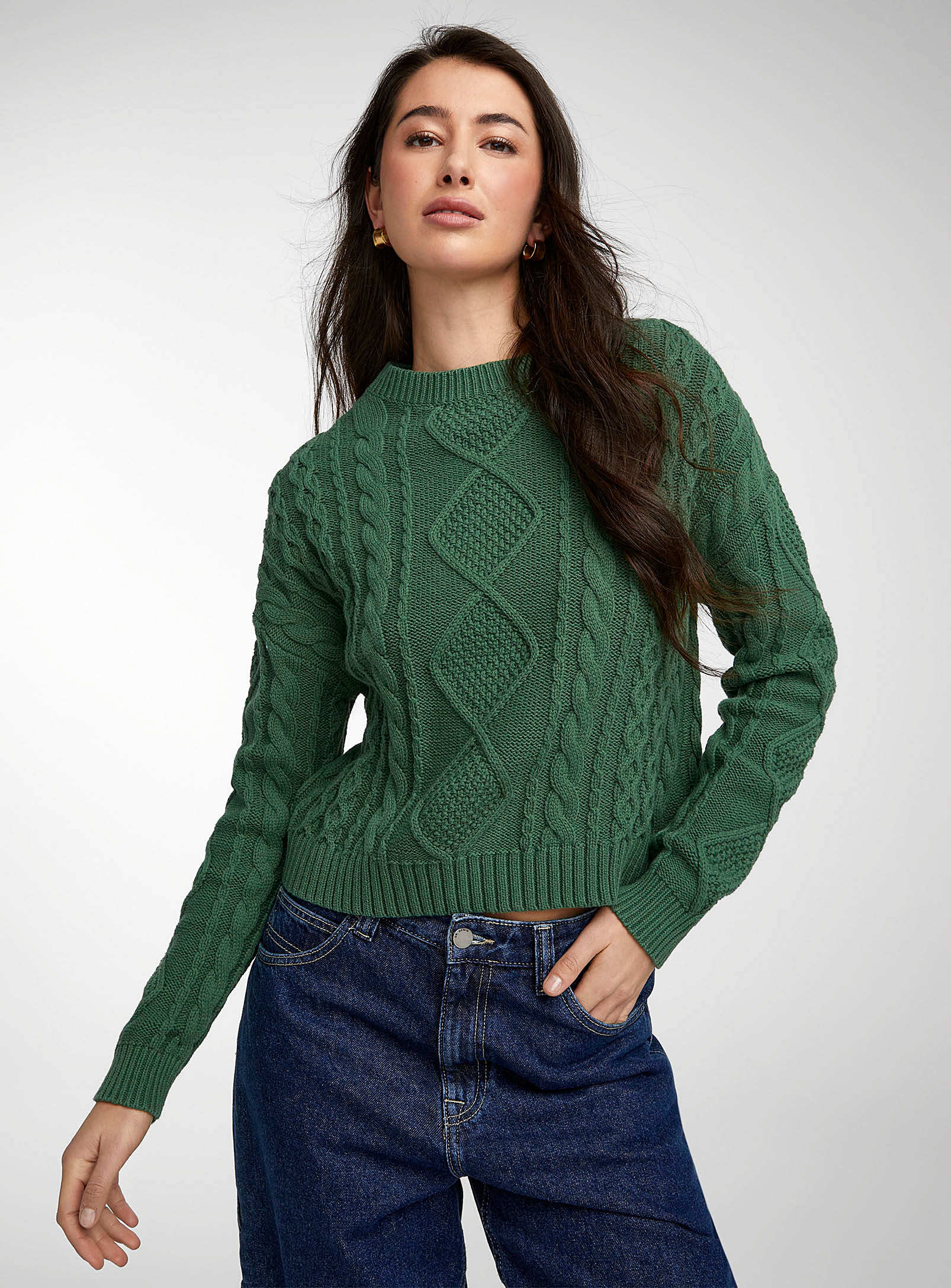 Icone Twisted Cables Boxy-fit Sweater In Green