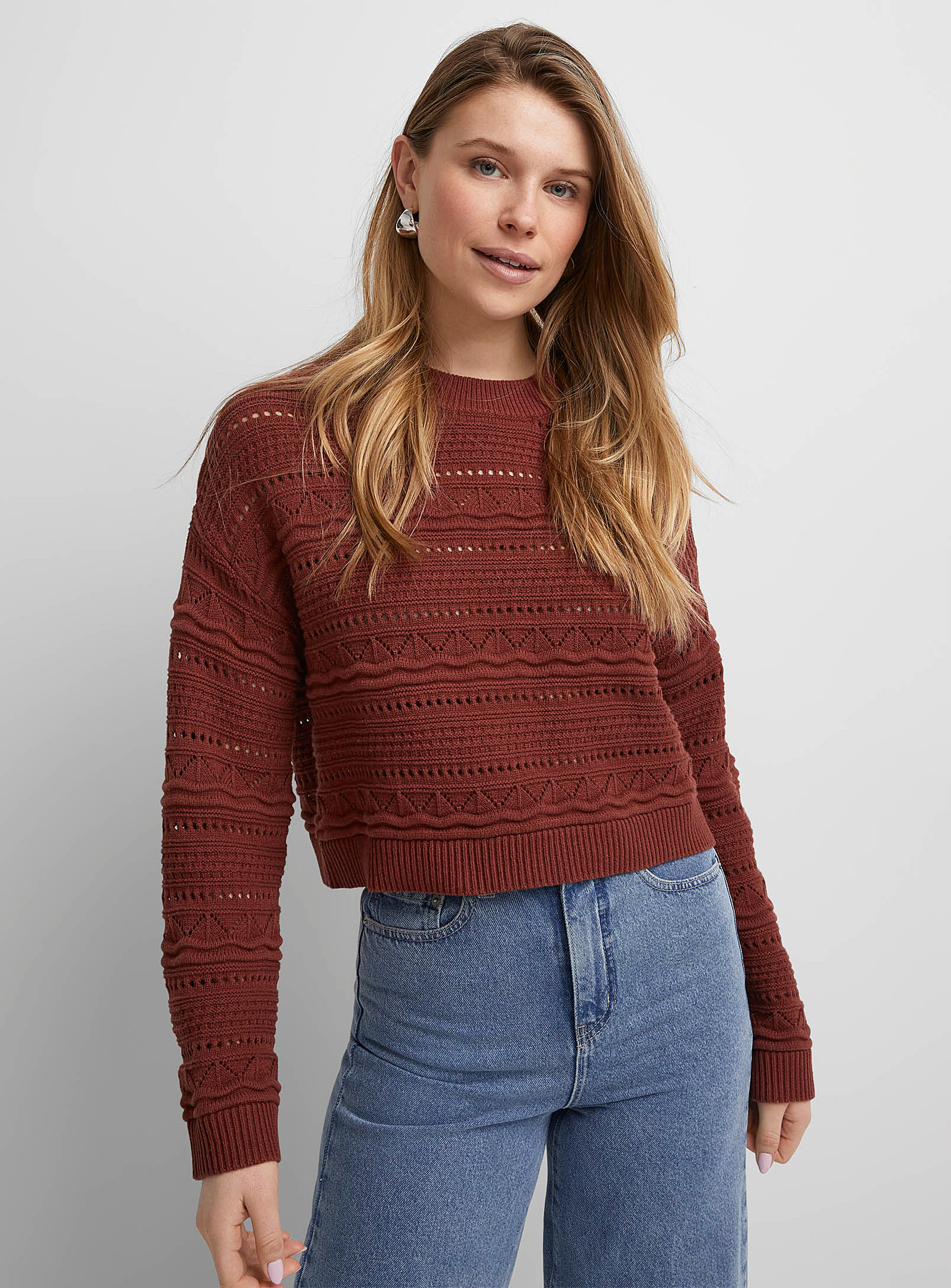 Icone Crochet Boxy-fit Cropped Sweater In Copper