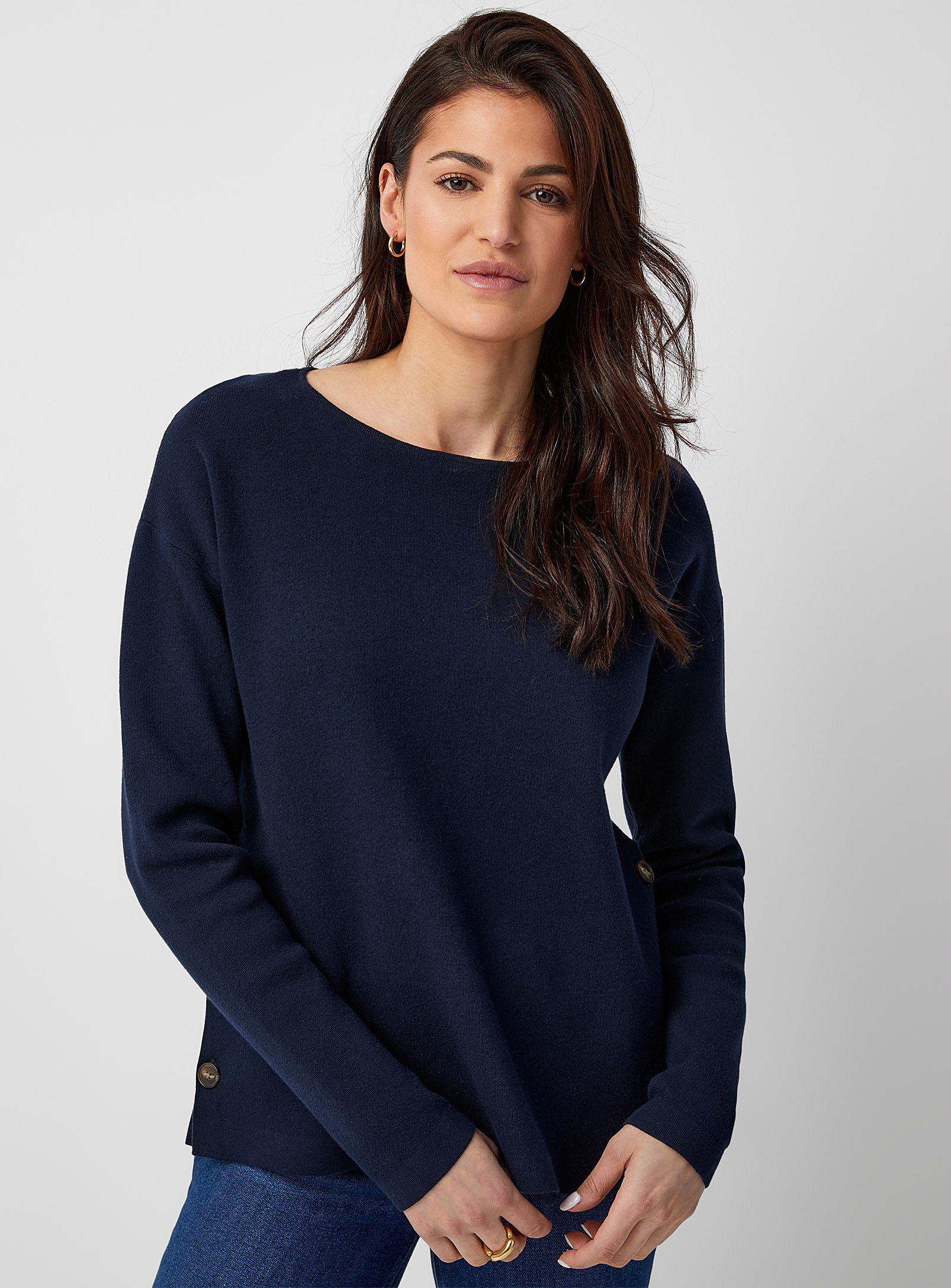 Contemporaine Boat-neck Structured Sweater In Marine Blue