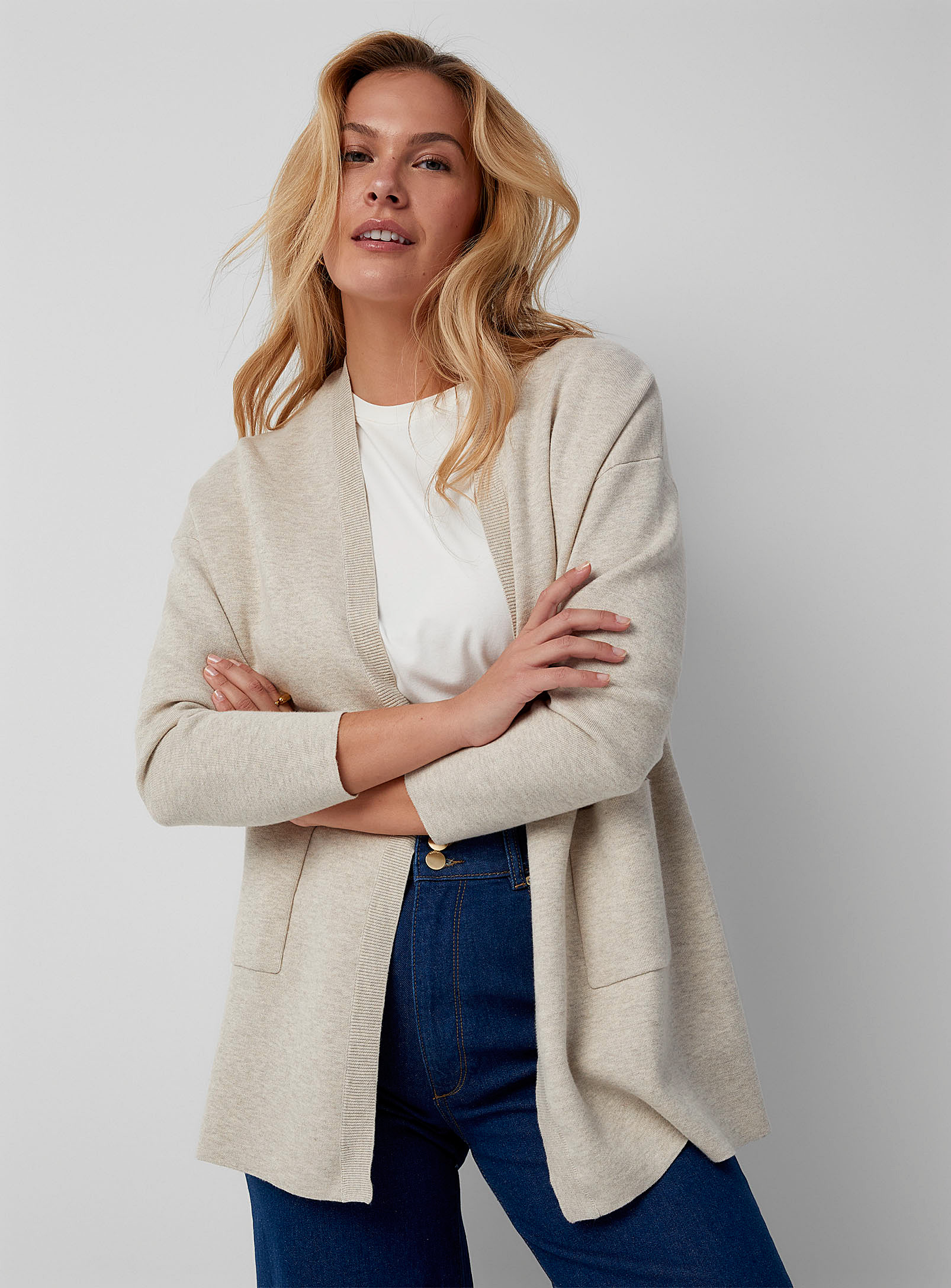 Contemporaine Patch Pockets Loose Cardigan In Sand