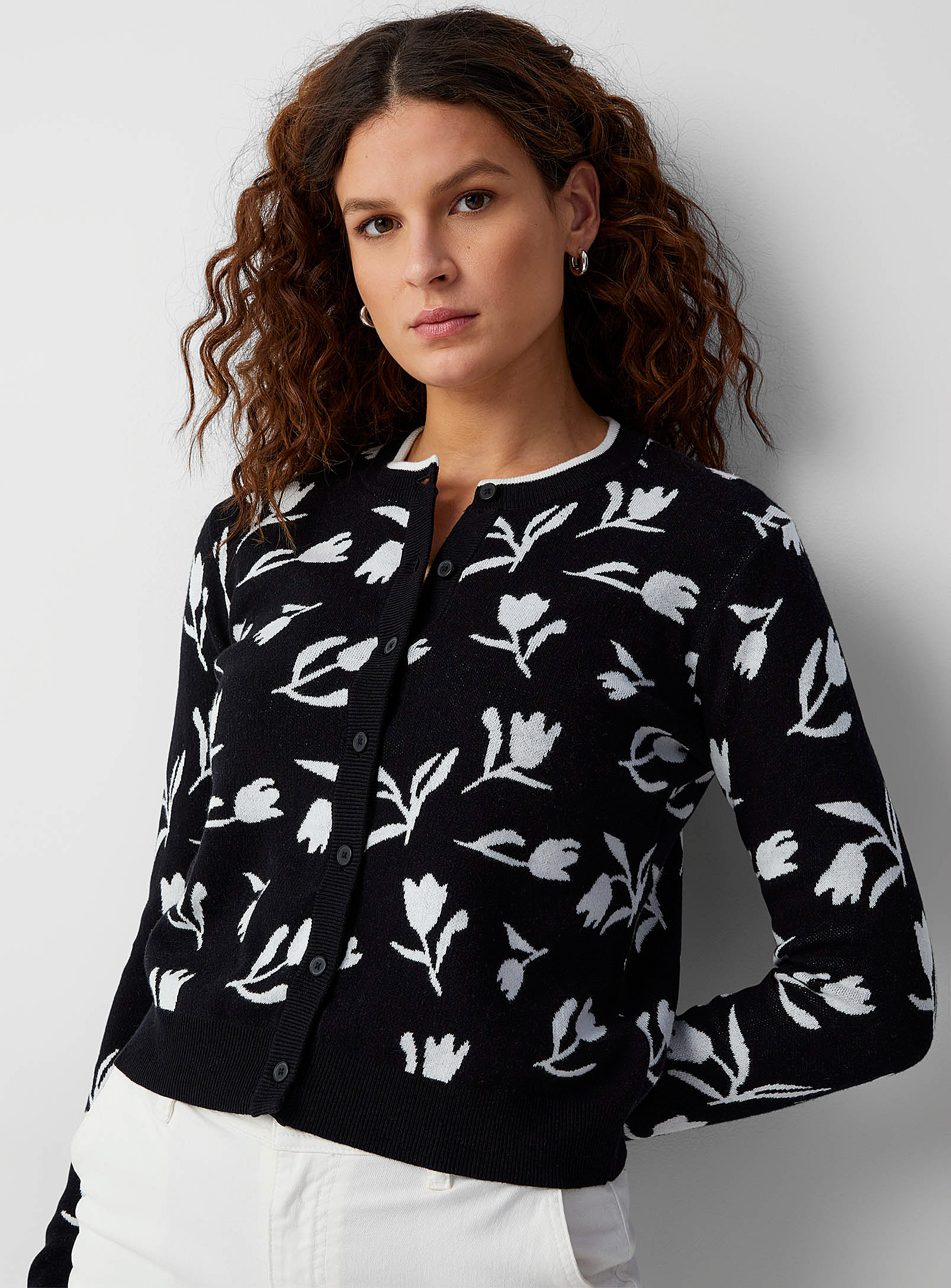 Contemporaine - Women's Tulip jacquard Cardigan Sweater