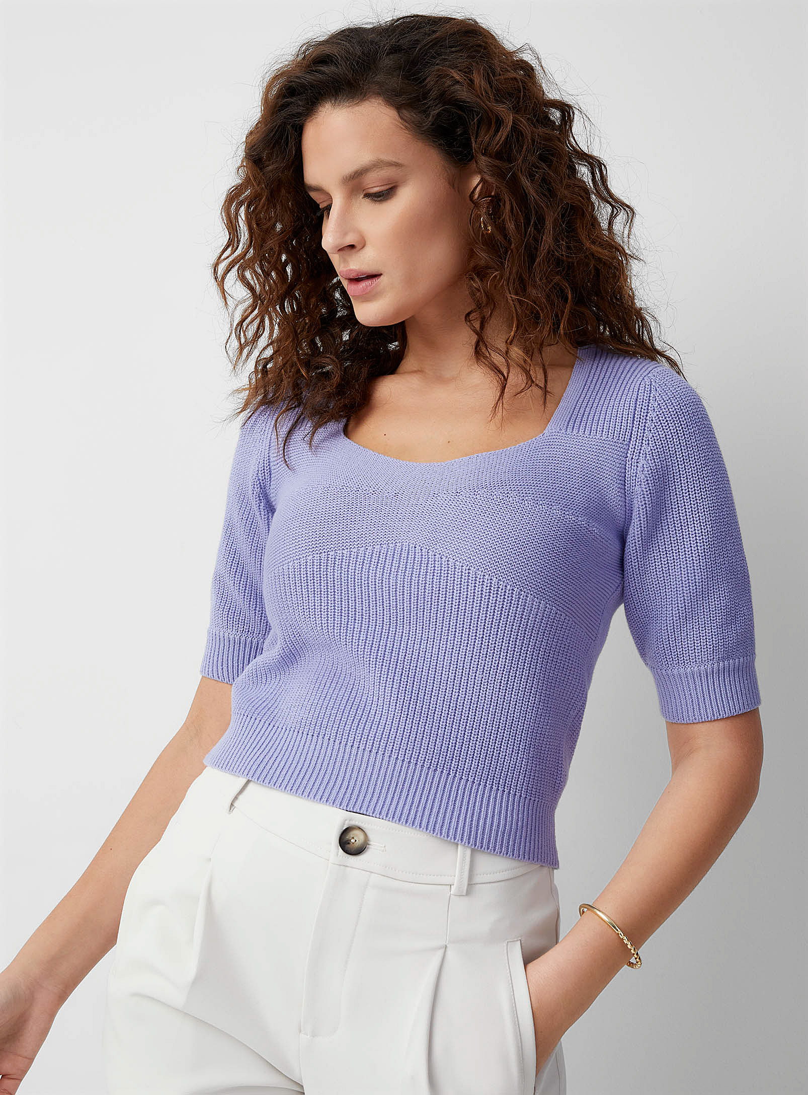 Contemporaine Ribbed Square-neck Sweater In Lilacs