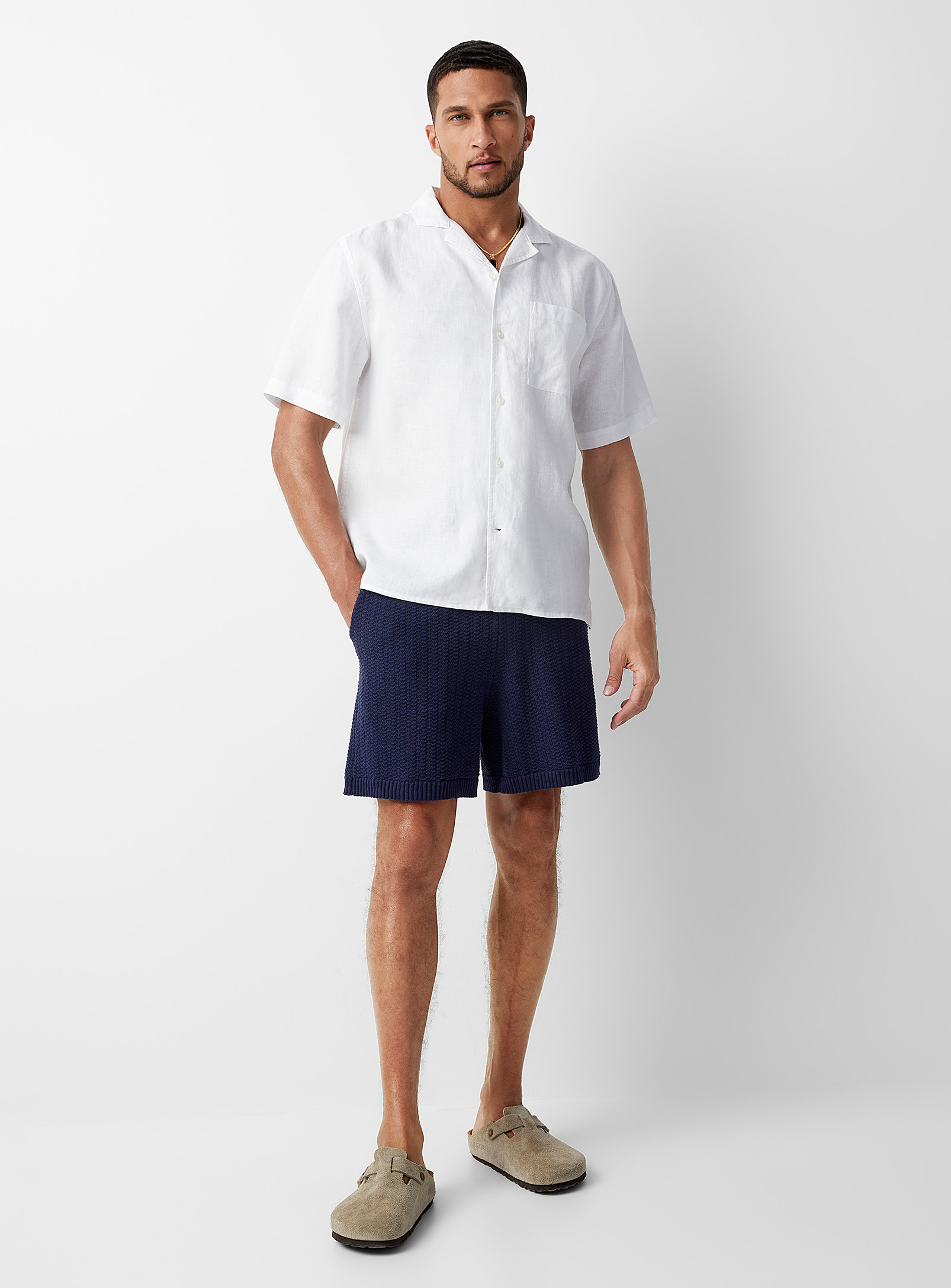 Le 31 Pointelle-knit Short In Navy/midnight Blue
