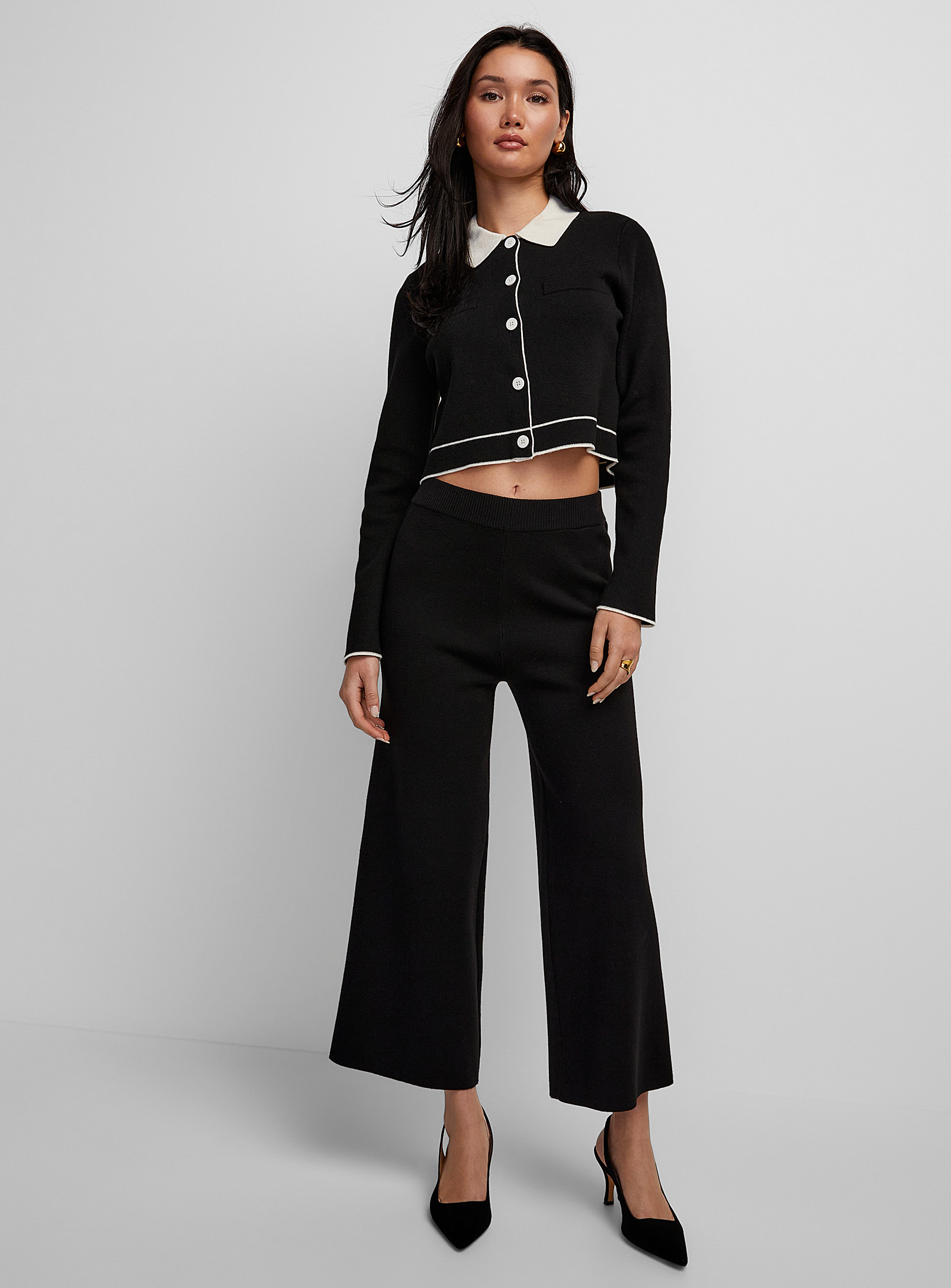 Icone Thick Knit Wide-leg Pant In Black
