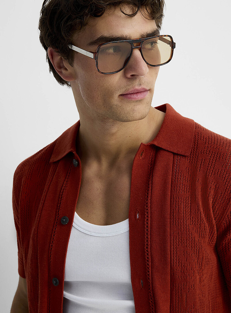 Patterned openwork knit polo-collar cardigan product image 2