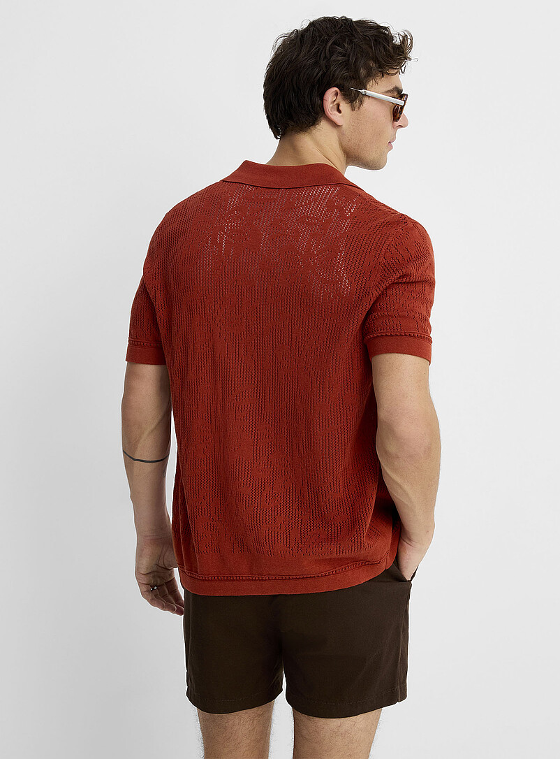 Patterned openwork knit polo-collar cardigan product image 3