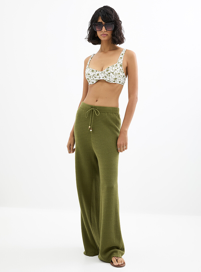 Scalloped-Trim Crochet Wide-Leg Pant
