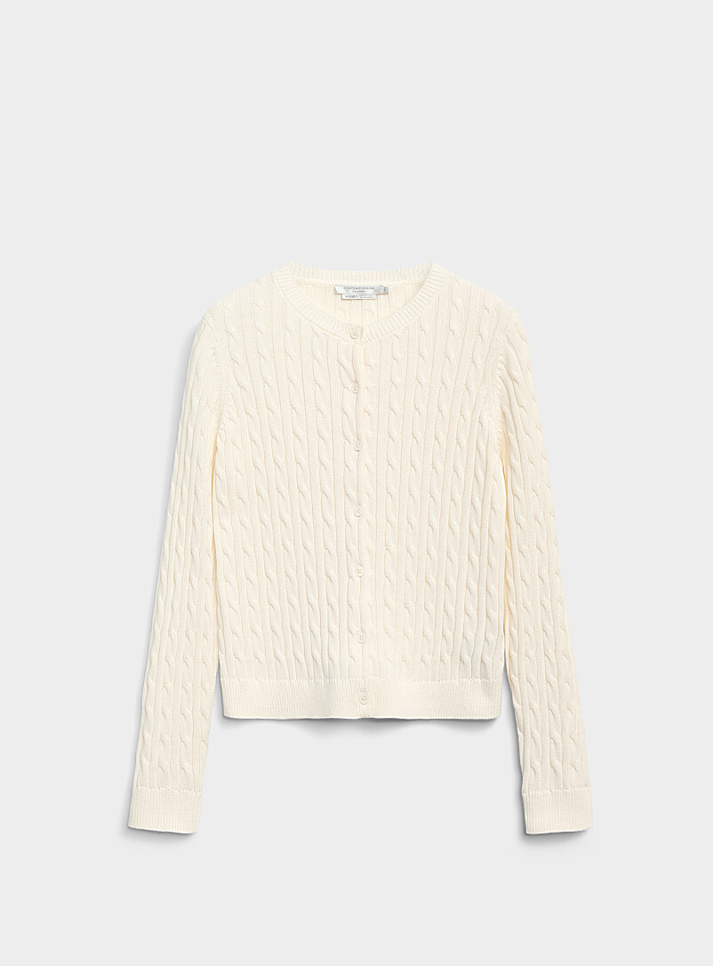 Boxy-fit cable-knit pure cotton cardigan product image (primary)