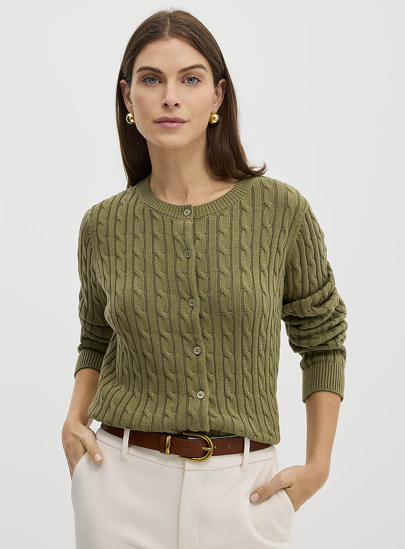Boxy-Fit Cable-Knit Pure Cotton Cardigan