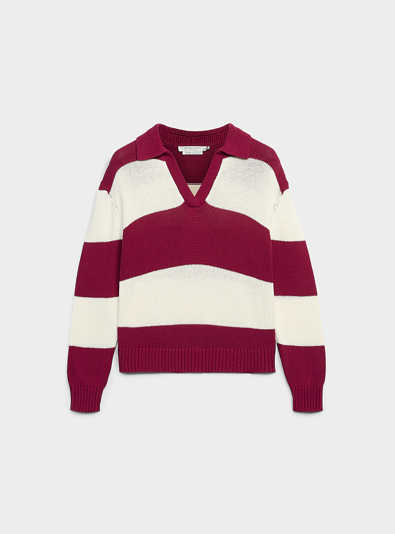 Broad Stripes Johnny-Collar Sweater