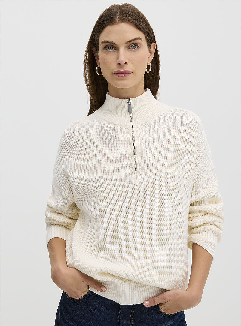 Zipped mock neck shaker rib sweater product image (primary)