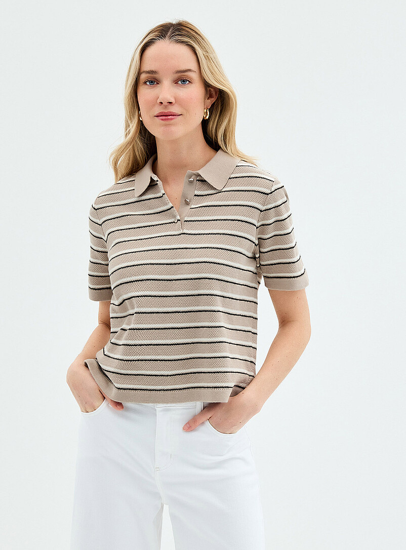 Moss-Stitch Striped Knit Cardigan