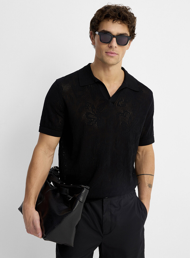 Pointelle-pattern knit Johnny collar polo product image (primary)