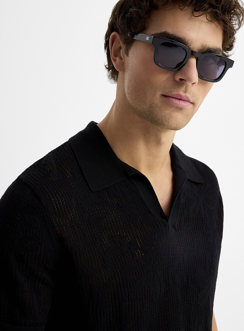 Pointelle-pattern knit Johnny collar polo product image 2