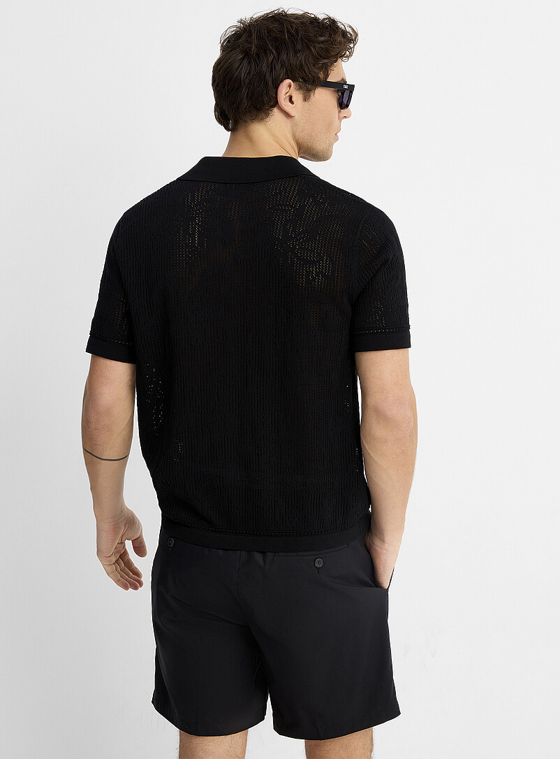 Pointelle-pattern knit Johnny collar polo product image 3