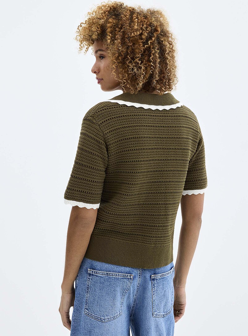 Scalloped Johnny collar openwork sweater product image 3