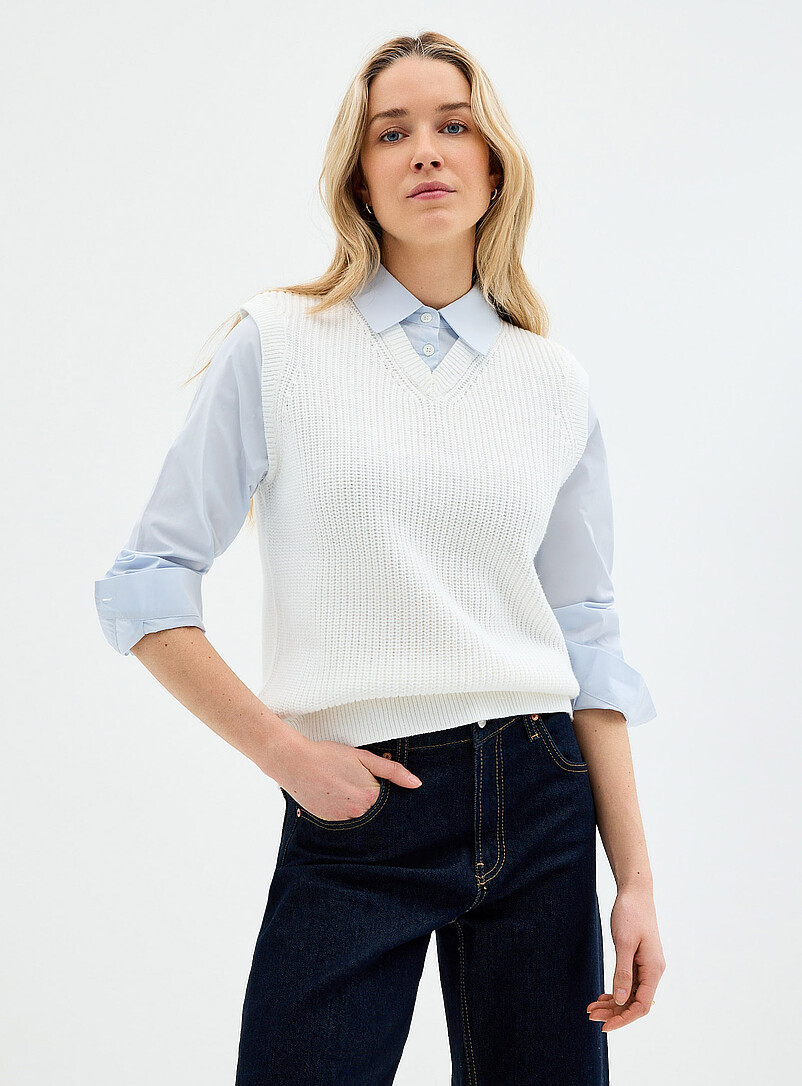 Sewn-in shirt shaker-rib sweater vest product image 2