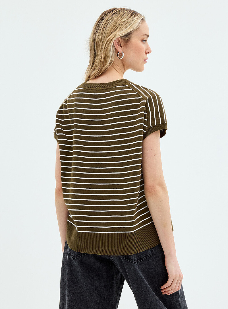 Striped cap-sleeve 100% cotton sweater product image 2