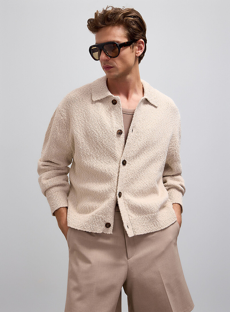 Slub knit polo-collar cardigan product image (primary)