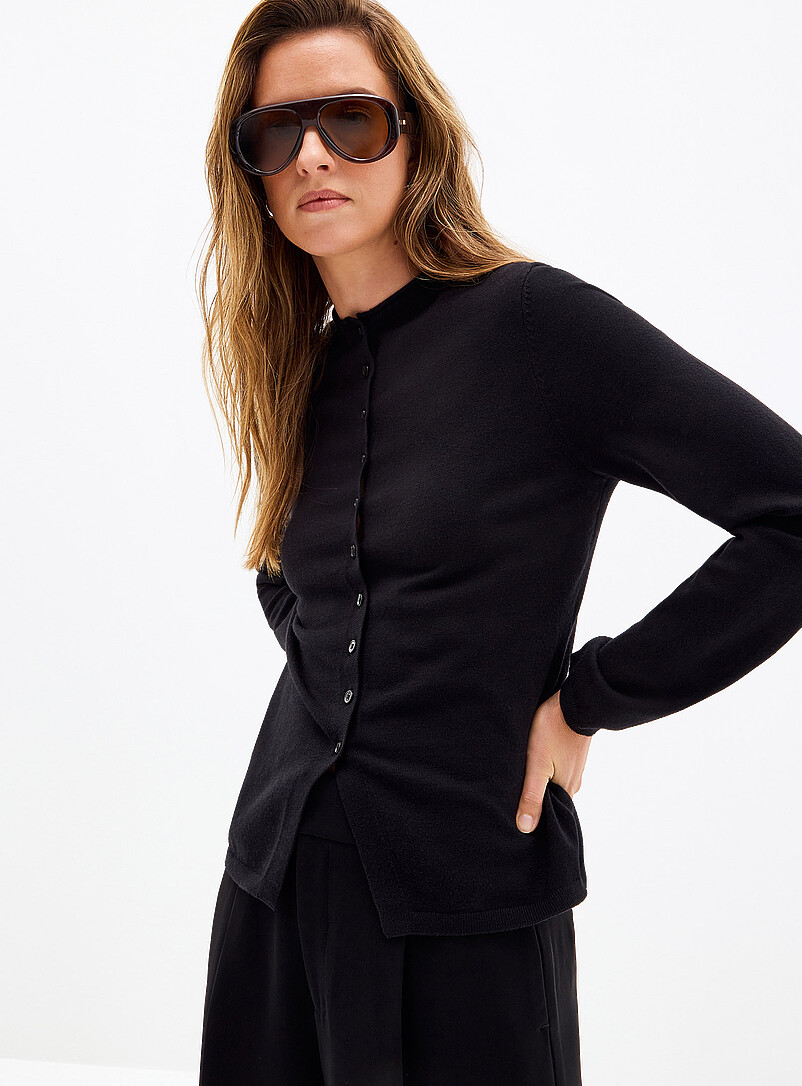 Solid fitted funnel neck cardigan product image (primary)