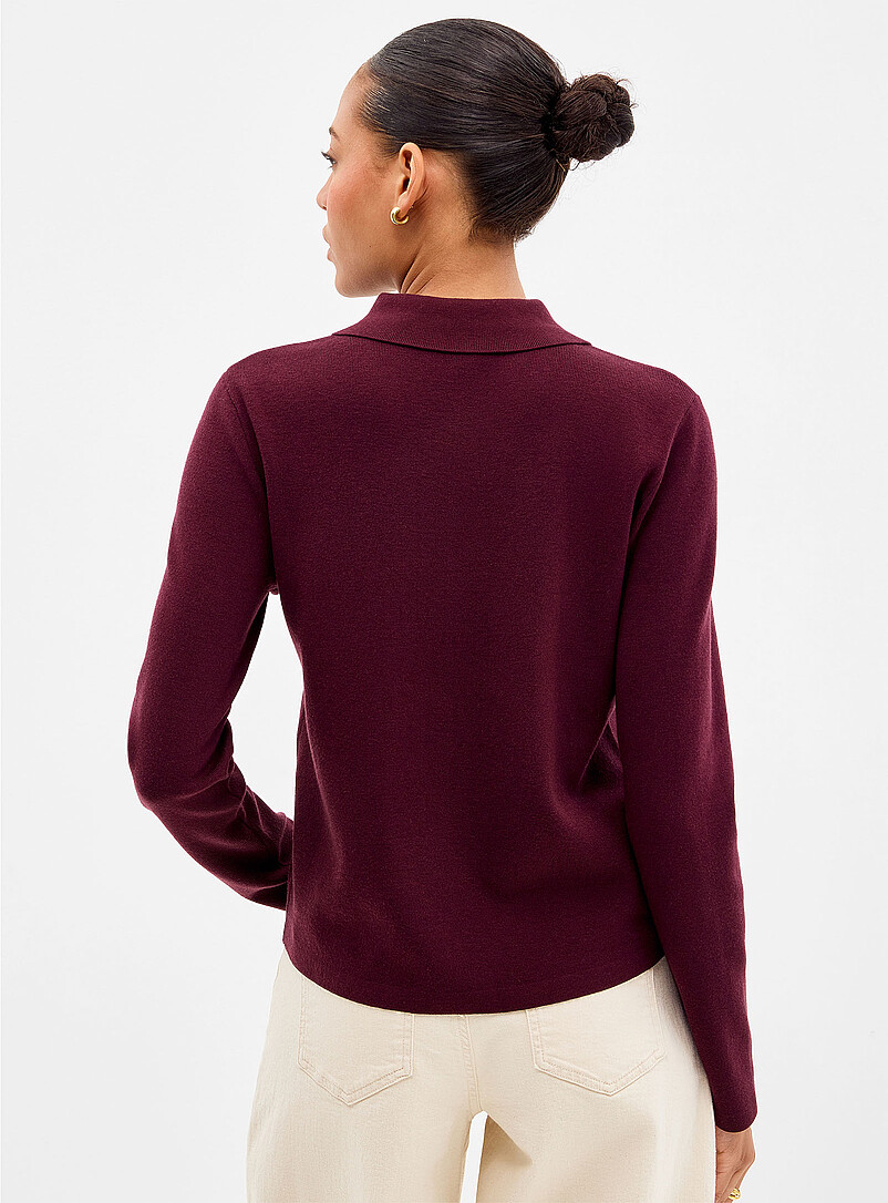 Polo-collar mini-rib zip-up cardigan product image 3