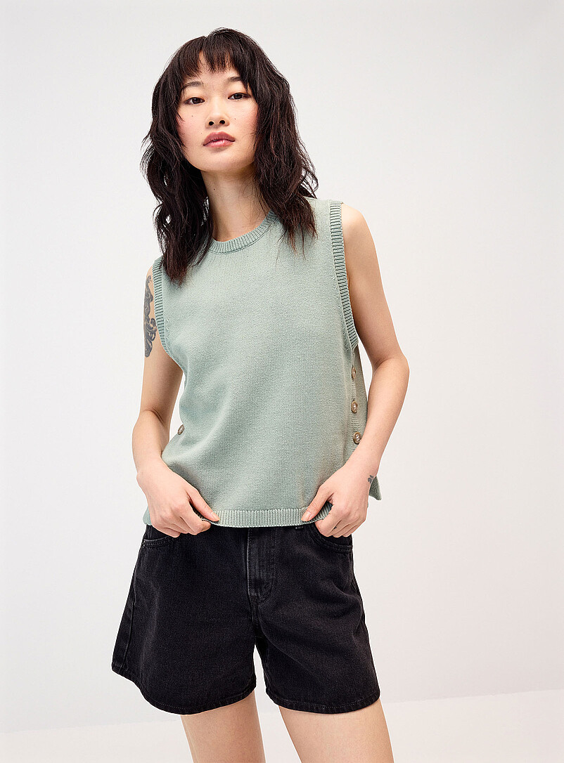 Side-Button Cotton Sweater Vest