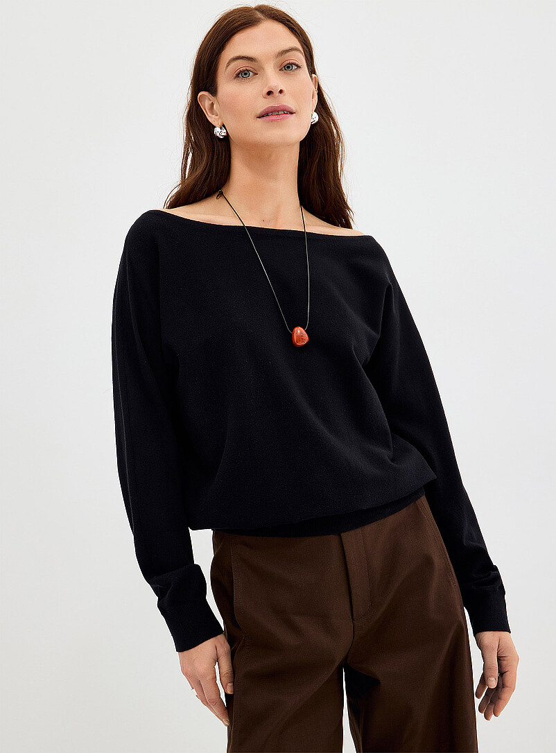 Fine-knit boat-neck sweater product image (primary)