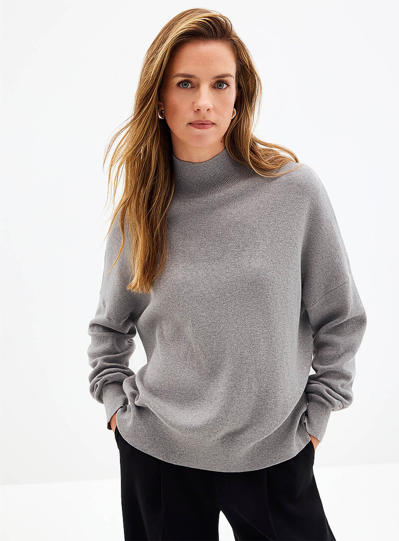 Boxy fit high-neck pure cotton sweater product image (primary)