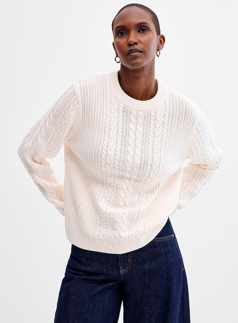 Reprocessed cotton cable-knit sweater product image (primary)