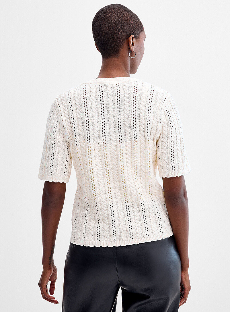 Scalloped trim henley collar openwork sweater product image 2