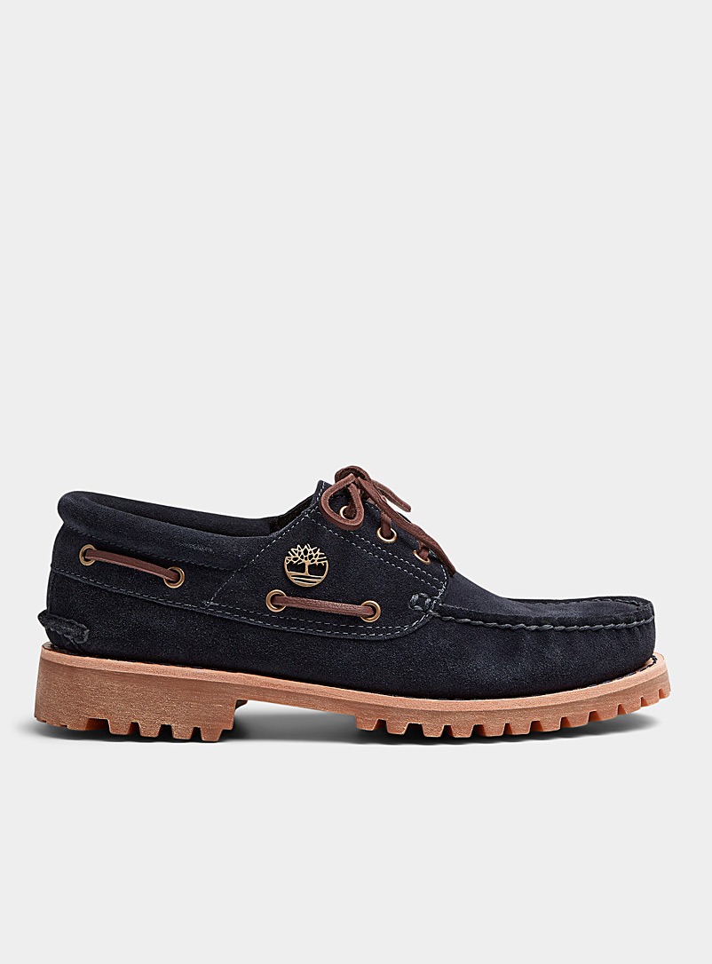 Timberland Navy/Midnight Blue Suede three-eye lug-sole boat shoes Men for men