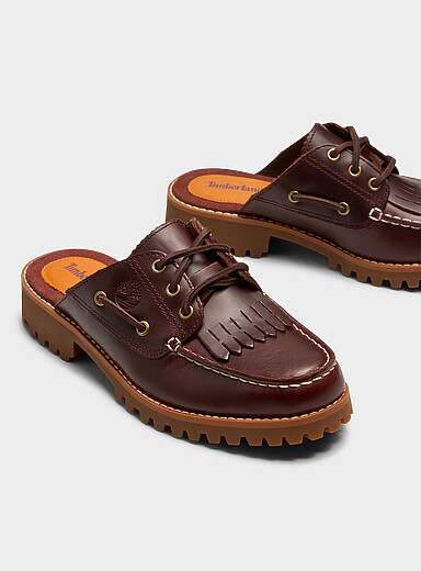 Timberland: La mule cuir languette frang&eacute;e Noreen Femme Bourgogne pour femme