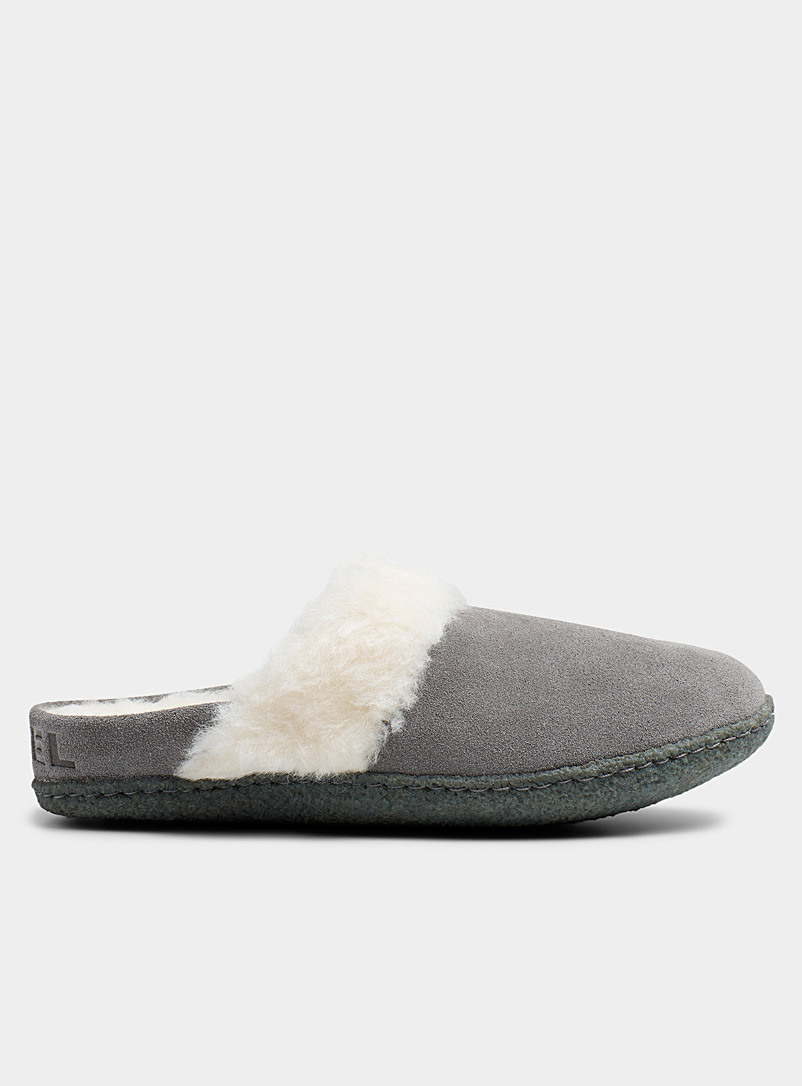Sorel Light Grey Nakiska Slide II mule slippers for women
