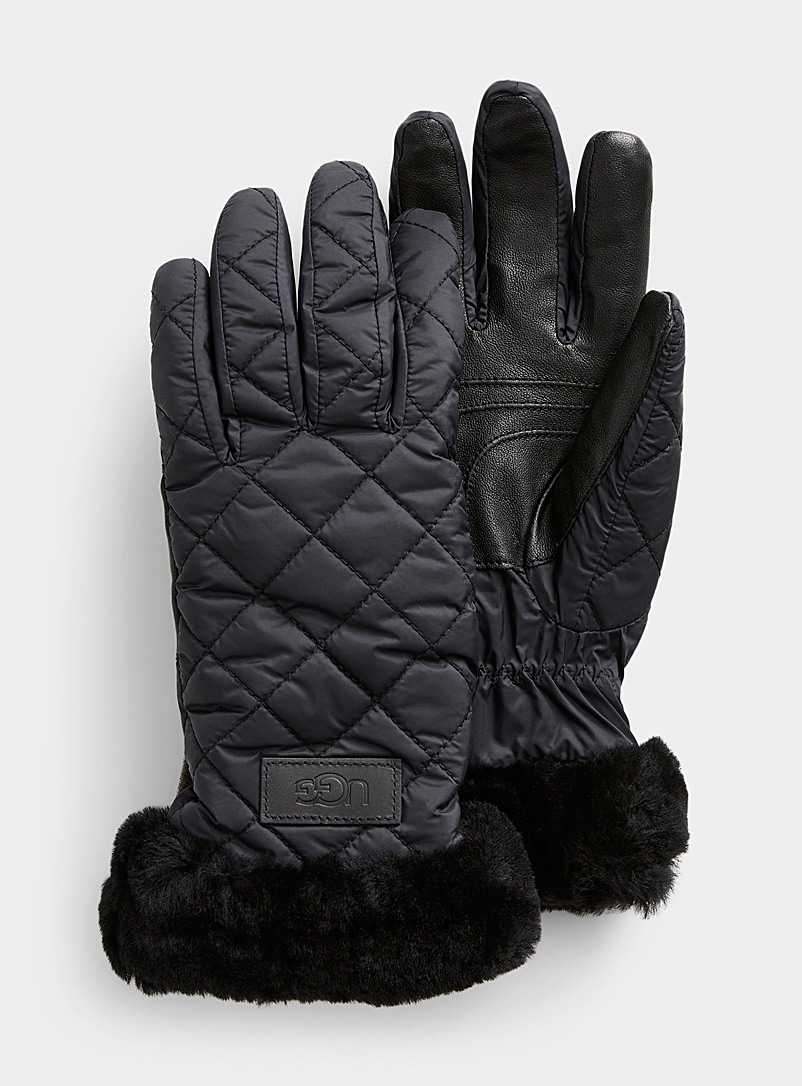 UGG Black Recycled polyester quilted gloves for women