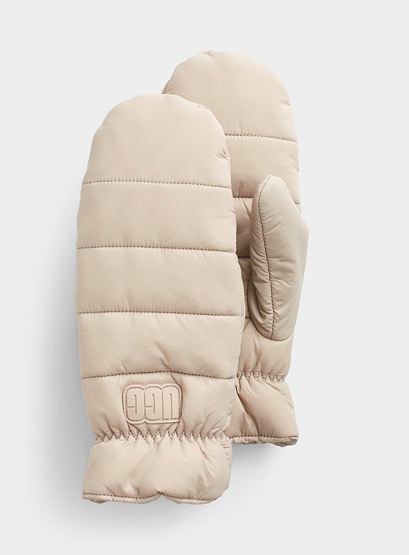 UGG Cream Beige Embroidered-logo quilted mittens for women