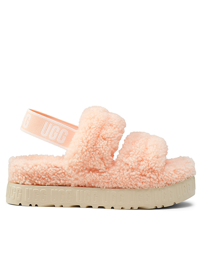 UGG Dusky Pink Oh Fluffita platform slide slippers for women
