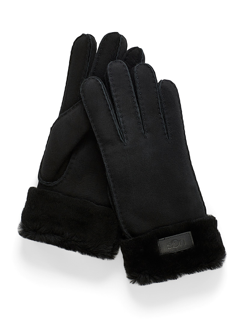 UGG Black Suede and wool gloves for women