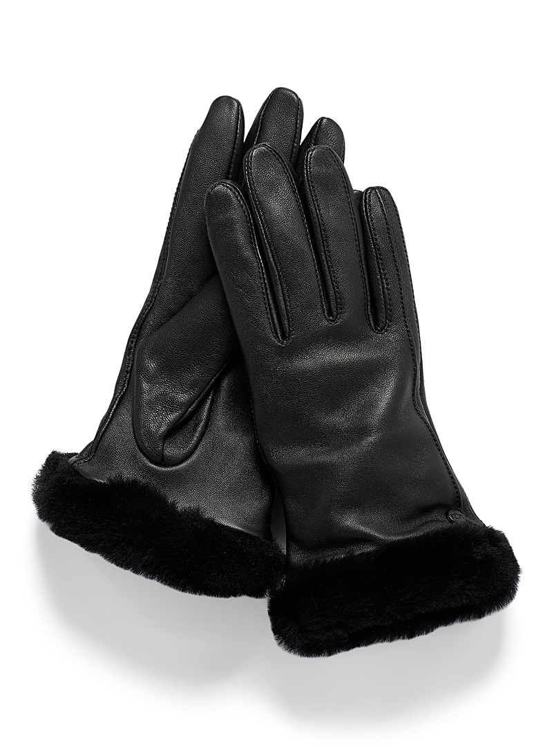 UGG Black Sheepskin-lined leather gloves for women