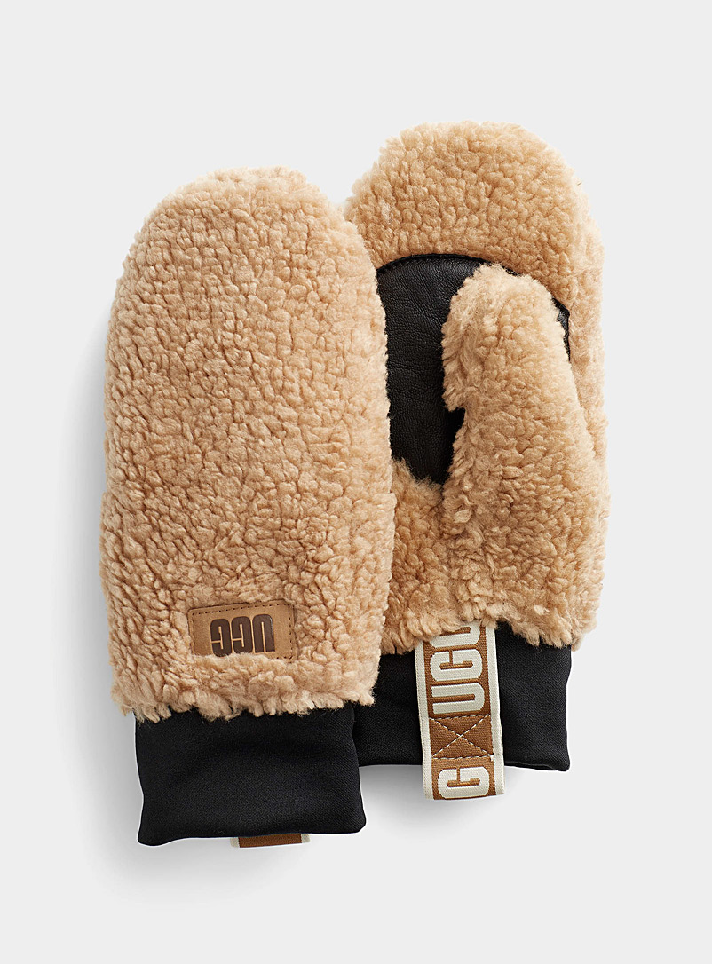 UGG Honey Signature band sherpa mittens for women
